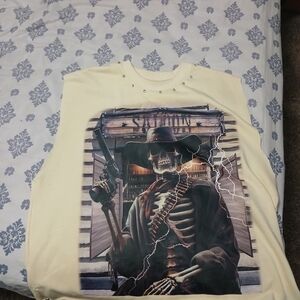 Men's Cream Graphic Sleeveless Skeleton Western Tee